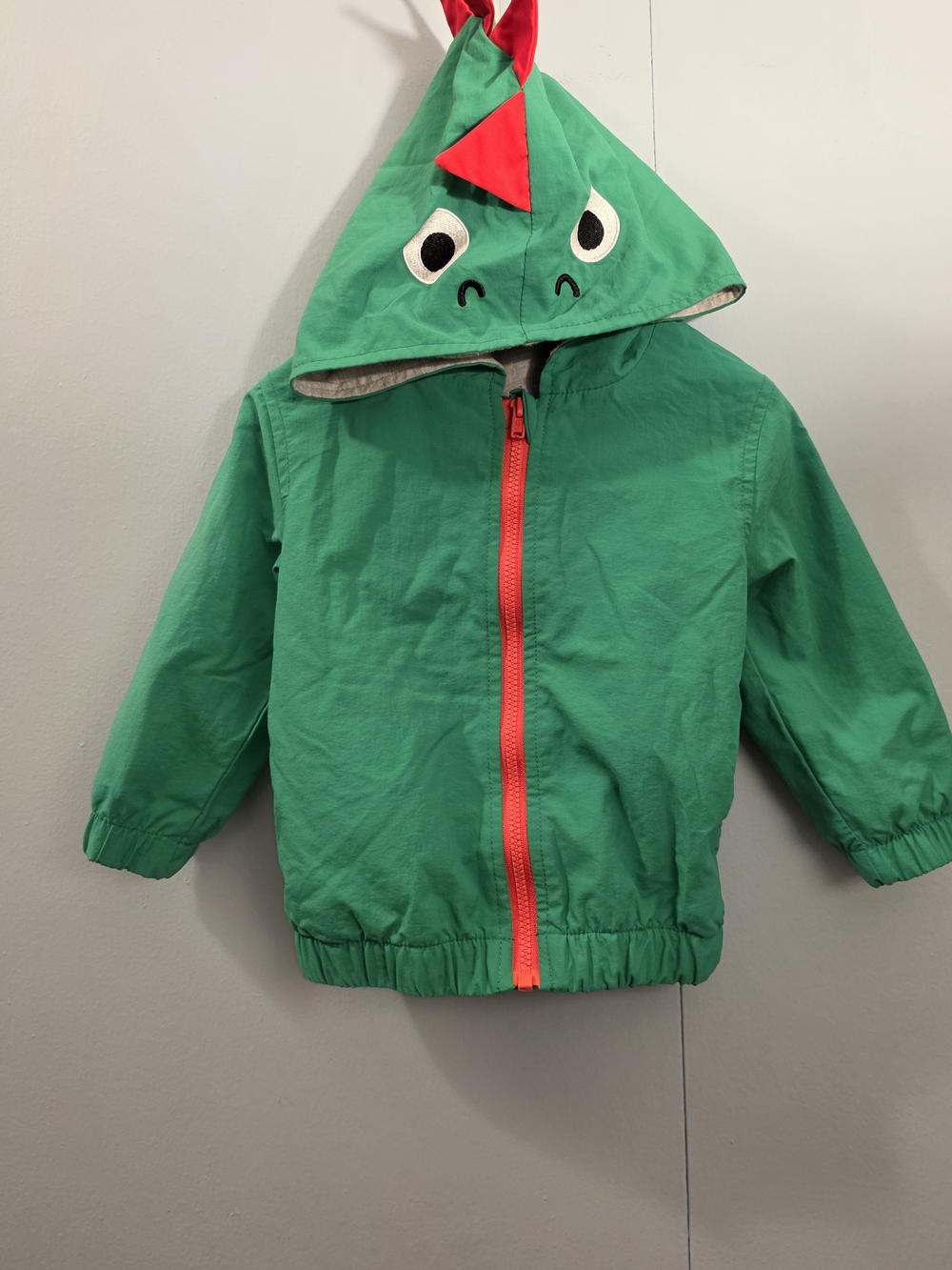 Green Dino Hooded Raincoat for Kids - Cute Dino Face